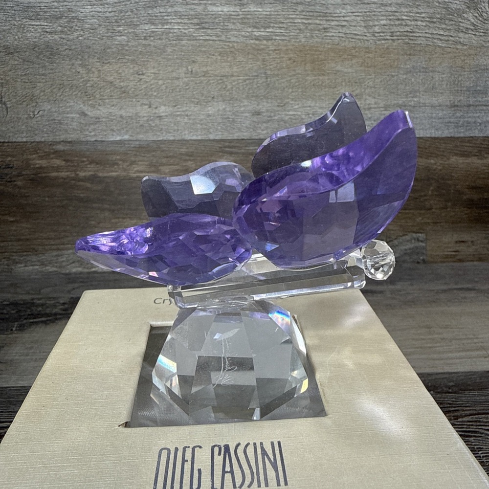 Pink Crystal Butterfly Paperweight Signed Oleg Cassini - Picture 4 of 11